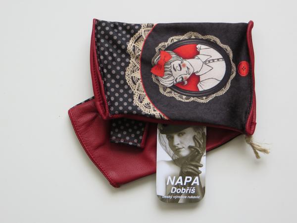 Dámské kožené rukavice NAPA 3426 potisk/červená