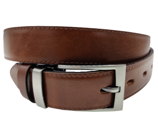 Společenský opasek koňak 1x prošitý kov. průvlek