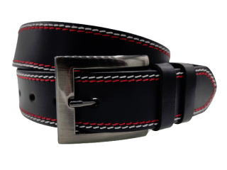 Opasek černý červeně a bíle prošívaný