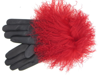 Dámské kožené rukavice NAPA 2-4331 KAS černá, červ.tibet lamm